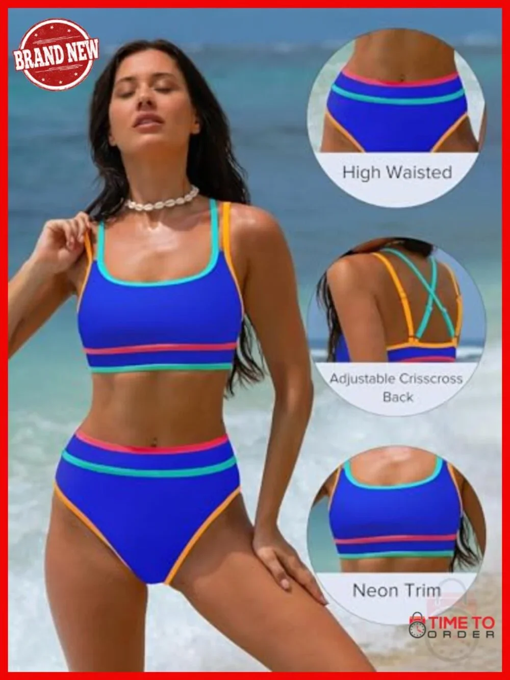 High Waisted Bikini Set Sporty Adjustable Straps Tummy Control Two Piece